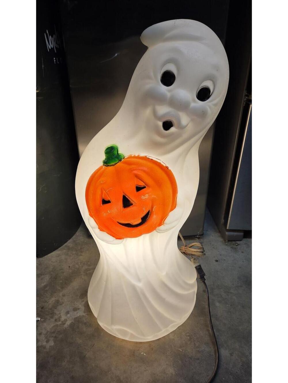 Vintage Blowmold Halloween Ghost Jack-O'-Lantern General Foam 33"